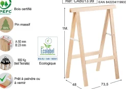 Tréteau en pin 1m de hauteur section 50x23 mm