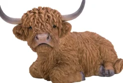 Vache highland assise en résine 22 cm