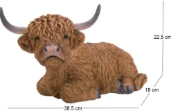 Vache highland assise en résine 22 cm