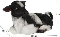 Veau noir et blanc couché en résine (Petit modèle)