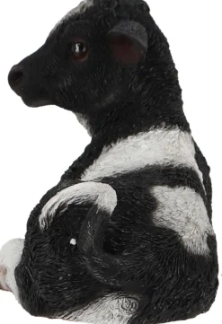 Veau noir et blanc couché en résine (Petit modèle)