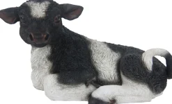 Veau noir et blanc couché en résine (Petit modèle)
